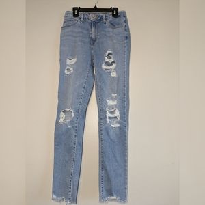 Levi high rise skinny jean, light wash, distressed